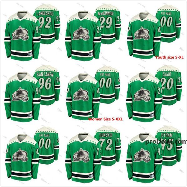

youth colorado avalanche nathan mackinnon 2021 st patricks day jersey cale makar mikko rantanen gabriel landeskog bowen byram kadri sakic, Black;red