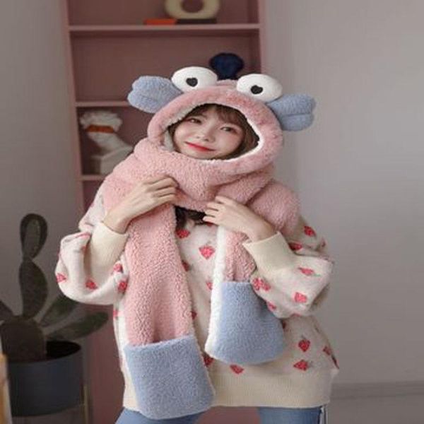 

hats, scarves & gloves sets plush hat scarf three-piece set, lovely winter fashion warm crab set, Blue;gray
