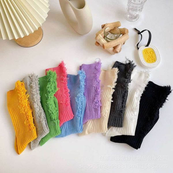 

hole pure color socks children's middle tube south net popular show long pile, Black;white