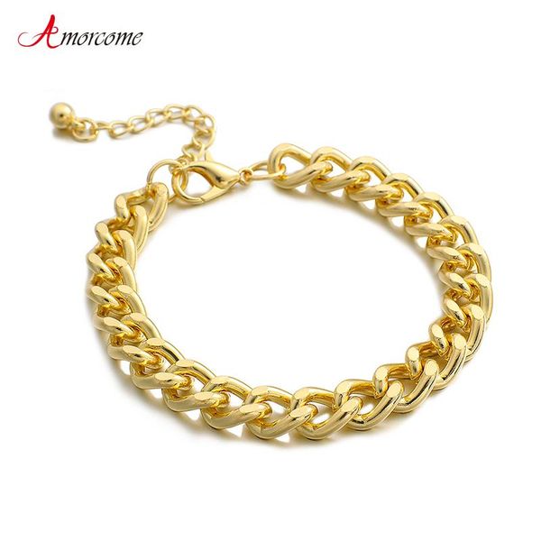 

link, chain amorcome punk miami curb cuban thick bracelet bangle chunky alloy twist metal female wrist jewelry mujer pulsera, Black