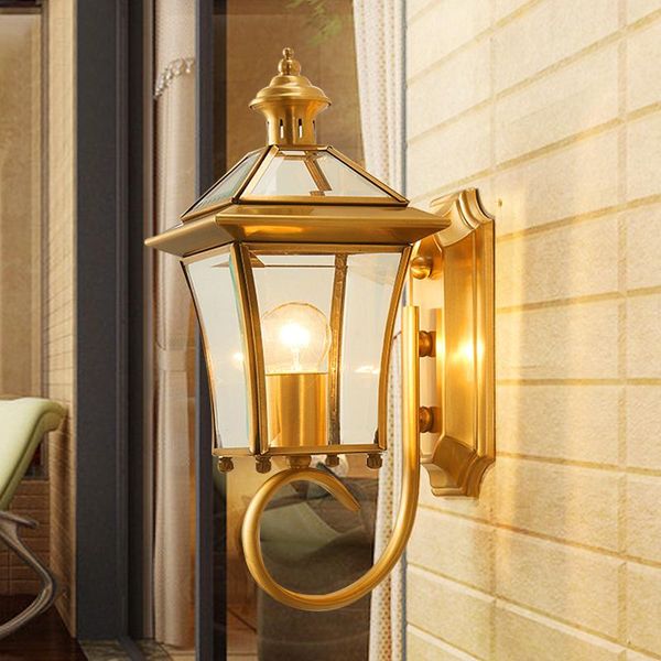 

modern outdoor pathway wall lamp white light garden villa door decoration aisle corridor copper lights lamps