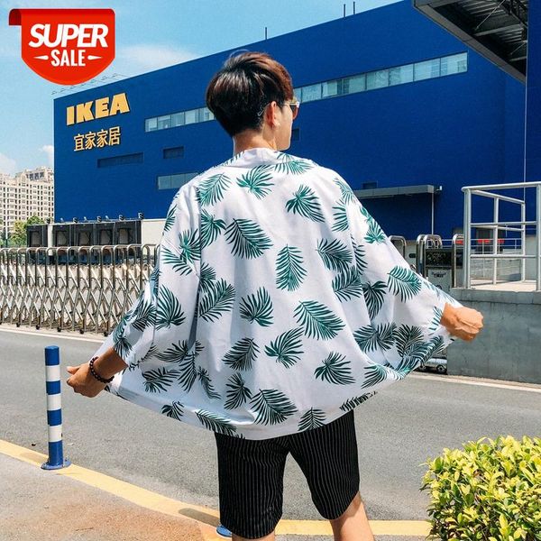 

single retro kimono leaf road robe men and women couples weiyi beach sunscreen thin coat shirt #i63j, White;black