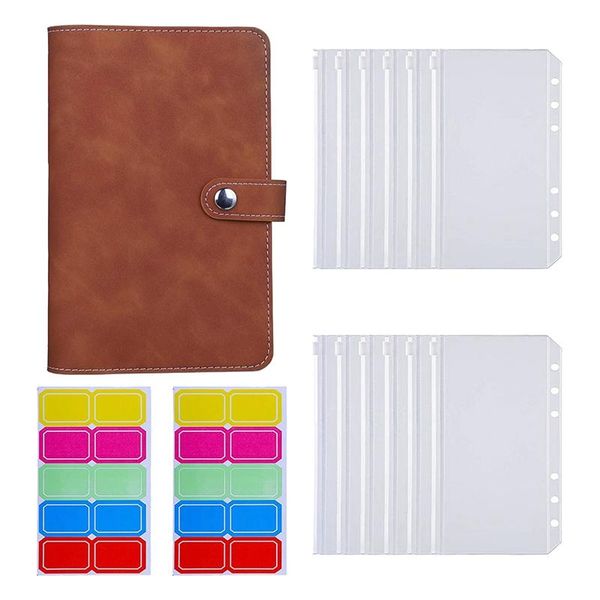 

gift wrap a6 clear binder pockets,pu leather notebook cover waterproof loose leaf bags cash budget envelopes system