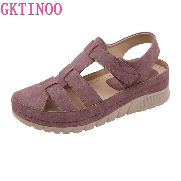 

sandals gktinoo hollow for women crochet buckle flat wedge slipper beach casual shoes chaussure femme sandales femmes, Black