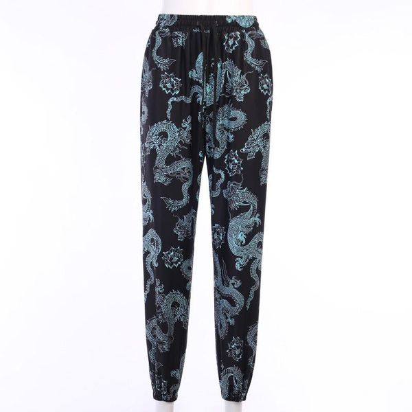 

dragon pattern casual loose wide-leg pants women's & capris, Black;white