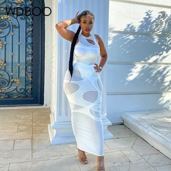

hole cut out semi-transparent maxi party dress white sleeveless summer club bodycon long for women clothes 2021 casual dresses, Black;gray