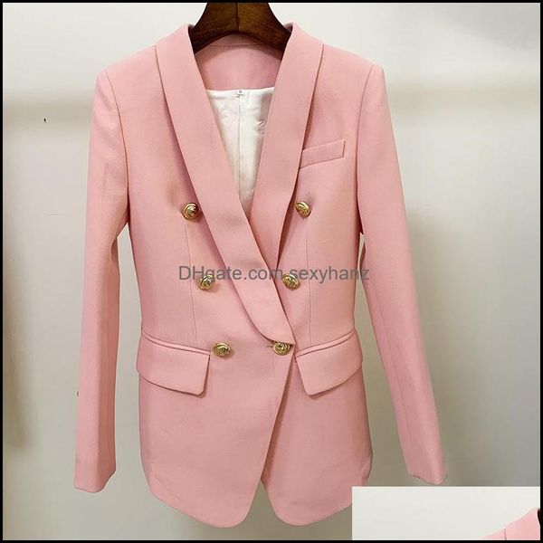 Womens Ternes Blazers Vestuário 2021 Blazer Mulheres Terno Clássico Double Breasted Button Button Shawl Collar Slim Office Jacket High Qual