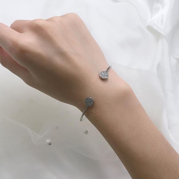 

bangle exquisite round opening bracelet inlay shine small zircon fashion charm silver jewelry for women wedding party birthday gift, Black