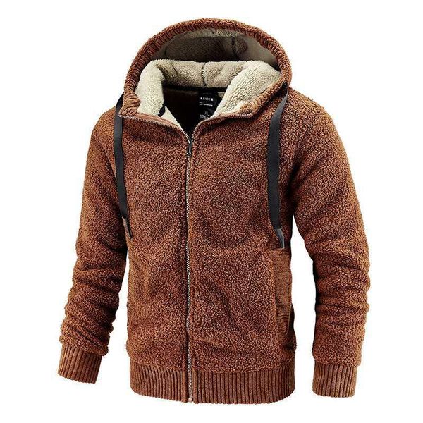 

men's hoodies & sweatshirts winter thick fleece hooded men warm lamb cashmere casual jackets coats streetwear plus size -8xl, Black