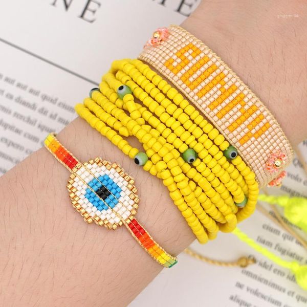 

lucky evil eye charm bracelets miyuki beads bracelet jewellery summer beach women letter pulseras mujer moda insta armband1, Golden;silver