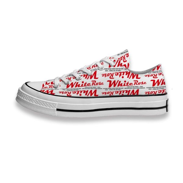 

custom printed sho music band logo white rose sneakers low mens womens skateboard sport footwear diy trainers canvas casual shoe