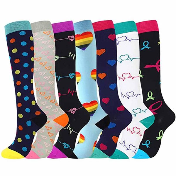 

sports socks pairs compression stockings sport leg pressure nylon running travel happy long health print compress women men, Black