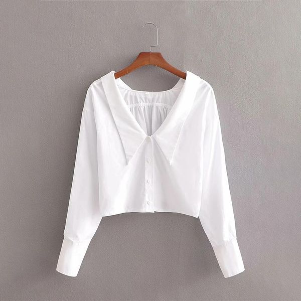 

merodi chic lady fashion elastic waist slit long sleeve cotton shirts 2021 elegant turn down collar vneck white blouse women's blouses