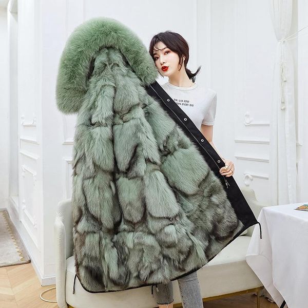 

women's fur & faux aurun 2021 grass inner daring overcoat medium length haining coat, Black
