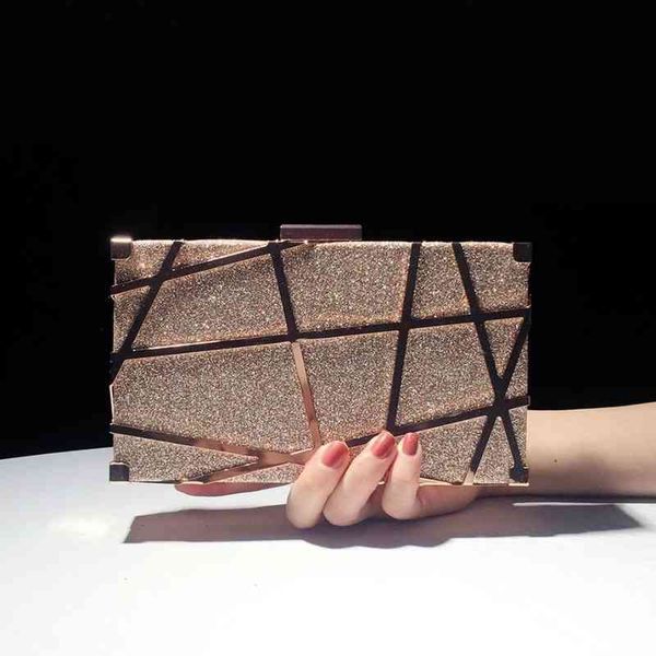 

2021 metal shiny small square bag dinner holding straight
