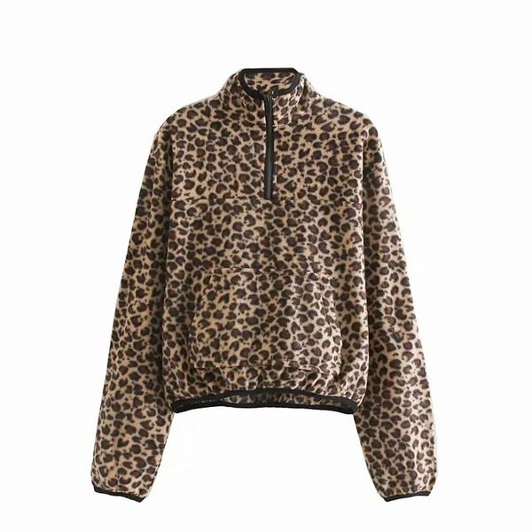 

paris girl autumn winter sweatshirts women's leopard print hoodie casual zipper splice drawstring pullover fashion 210524, Black