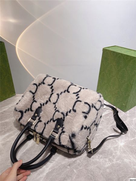 

super soft plush bag 30*22cm pillow shape women's large-capacity handbag classic printing black and grey white fashion boston bags wint