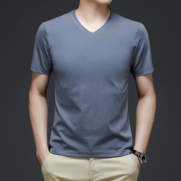 

men's t-shirts silk cotton short-sleeved t-shirt tide.summer loose casual white round v collar half-sleeved bottom shirt, White;black