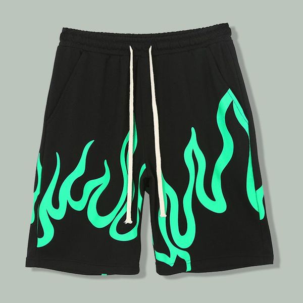 

men's shorts hip hop flame print men harajuku streetwear casual bomber five point pants 2021 summer cotton jogger track pant, White;black