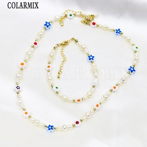 

earrings & necklace 1 set colorful jewelry chain mix shape bead beaded neclace and bracelets for women color 9948, Silver