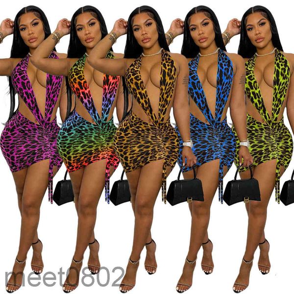 

party dresses 2021 women's summer leopard print yellow open back neck dress designer fashion tight sleeveless hollow out selling sh, White;black