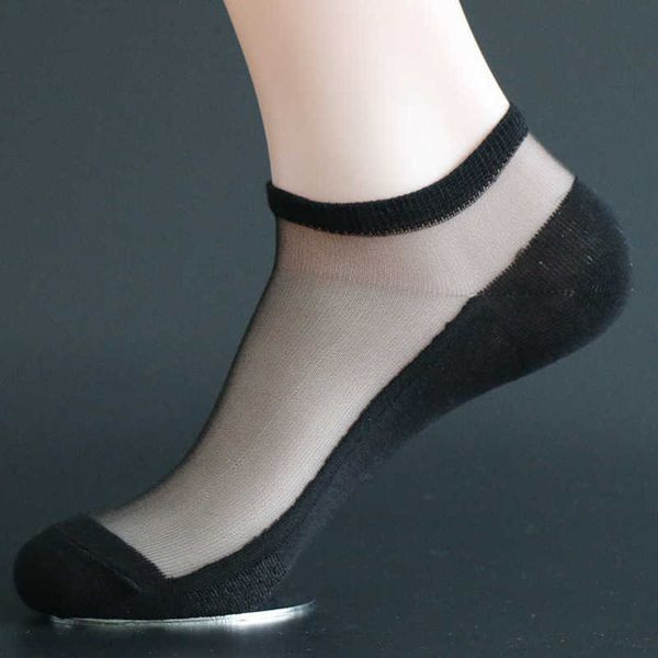 

socks summer transparent breathable socks short tube boat leisure crystal glass stockings, Black