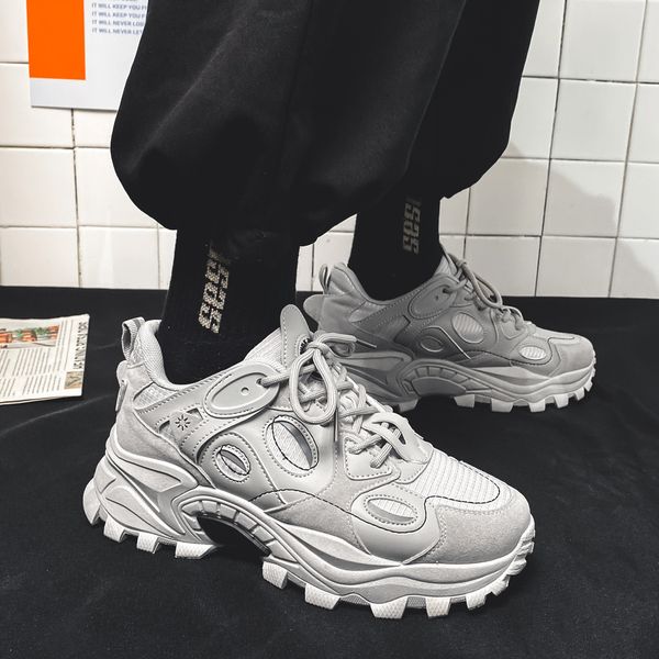 

2021spring new fashion casual shoes for men low platform height increasing walking shoes comfortable breathable lace-up sneakers