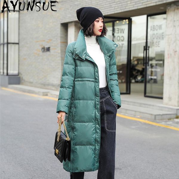 

winter long jacket women 90% white duck down coat female sand collar women's clothes abrigos para mujer & parkas, Black