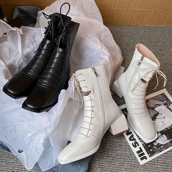 

dress shoes ins botas de couro natural femininas, calÃ§ados vazados 22-25.5cm, bico quadrado, para Ã¡reas externas, moda lazer, 0o4g, Black