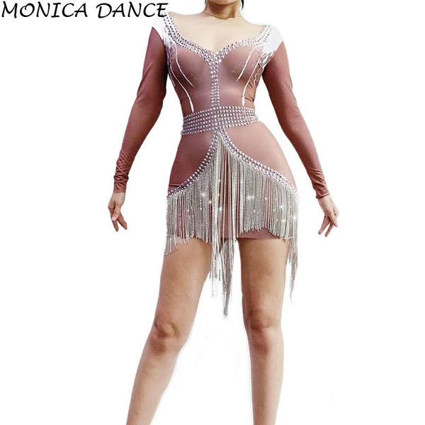 

casual dresses stage sparkly crystals fringes dress evening party long sleeves rhinestones stretch birthday celebrate diamons, Black;gray