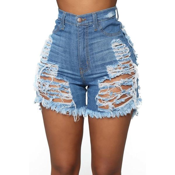 

women's jeans ripped shorts women casual denim holes straight pant female distressed, Blue