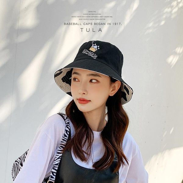 

wide brim hats bucket spring and autumn 2021 double-sided cotton fisherman hat fashion trend cow outdoor sports female sunscreen basin, Blue;gray
