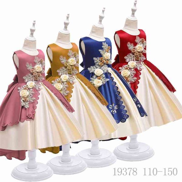 

2021 girls' princess children's yarn dress, Red;yellow
