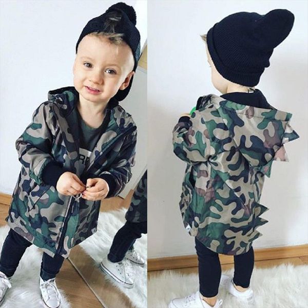 

casual toddler kid baby boy camouflage jacket dinosaur zipper coat hooded outwear, Blue;gray