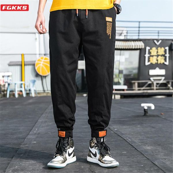 

men's pants fgkks brand men trend casual letter straight trousers male fashion loose little feet cargo clothing, Black