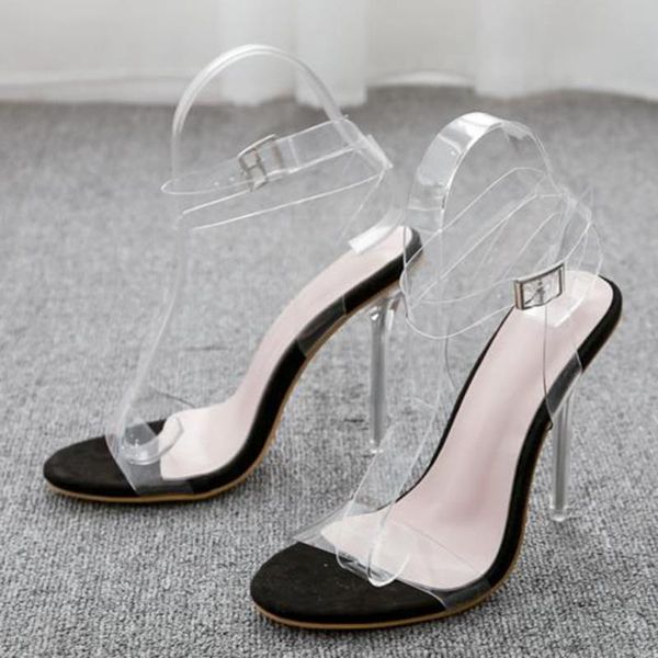

women sandals high heels open toe summer shoes transparent ladies, Black
