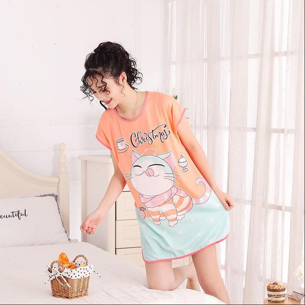 

print cartoon round neck womens sleepwears cute nightdress strap thin underwear nighty home wear, Black;red
