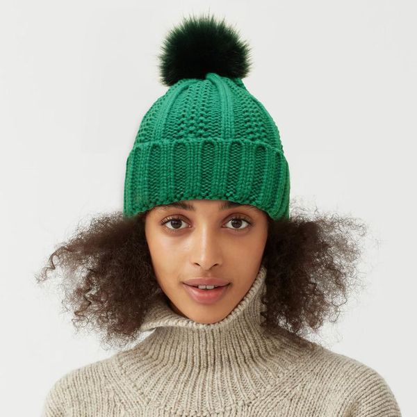 

beanies hat for women winter knitted fur skullies pompom warm bonnet cap female hats