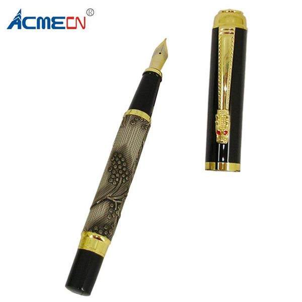 

fountain pens acmecn luxury pen grey 3d pattern chinese dragon golden clip with f nib for antique gift writing retro ink convert