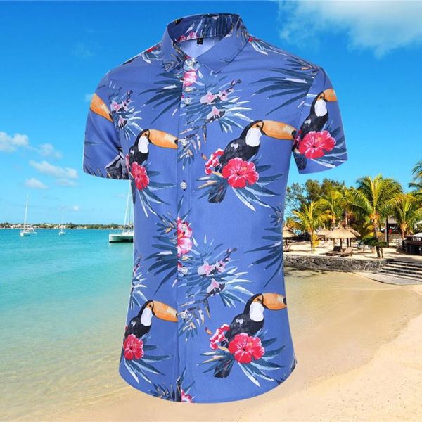 

men's casual shirts bird printed hawaiian beach shirt for men summer short sleeve turn-down collar button mens holiday vacation chemise, White;black