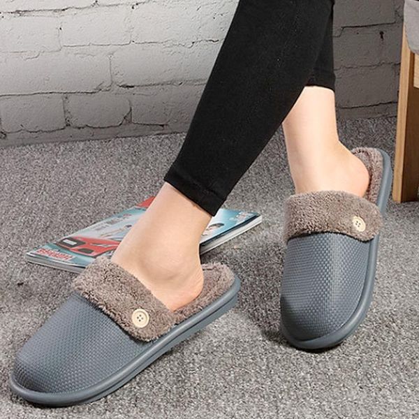 

slippers winter lovers removable warm plush indoor women men kitchen working shoes anti-slip soft eva waterproof home slipper de, Black