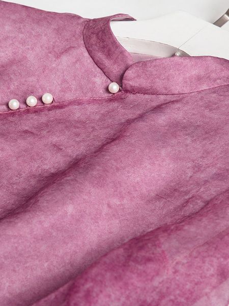

dress original designer chinese style modified leather powder fried color series stand collar mulberry silk cheongsam, Black;gray