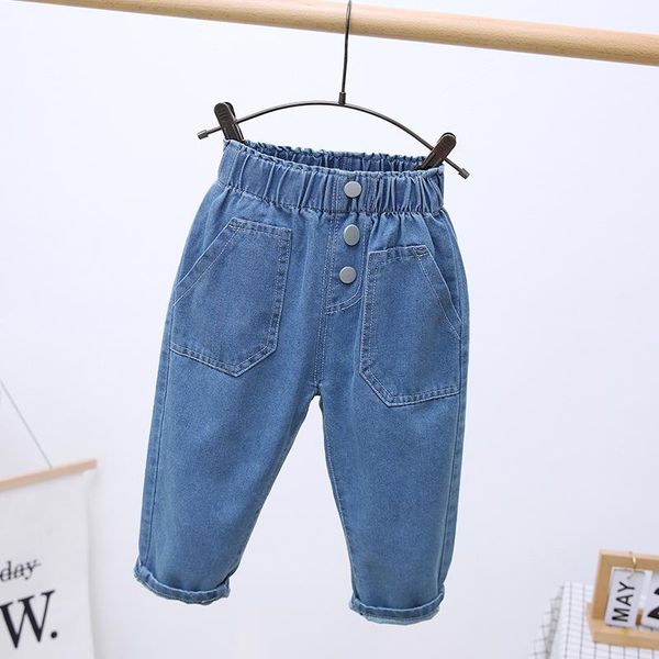 

baby girls jeans spring autumn fashion denim pants casual children elastic waist solid trousers boys clothes, Blue