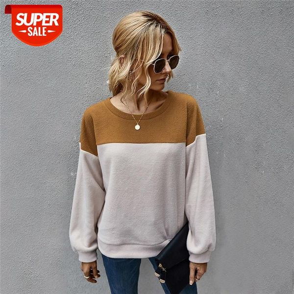 

autumn winter simplicity patchwork fleece hoodies women 2020 new o-neck drop-shoulder sleeve hoodies sweatshirts streetwear #z71j, Black