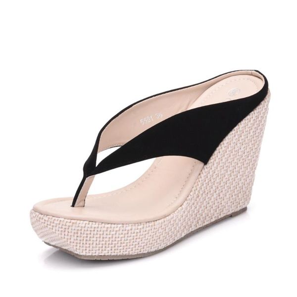 

slippers women sandals flowers wedges summer platform beach flip flops shoes, Black