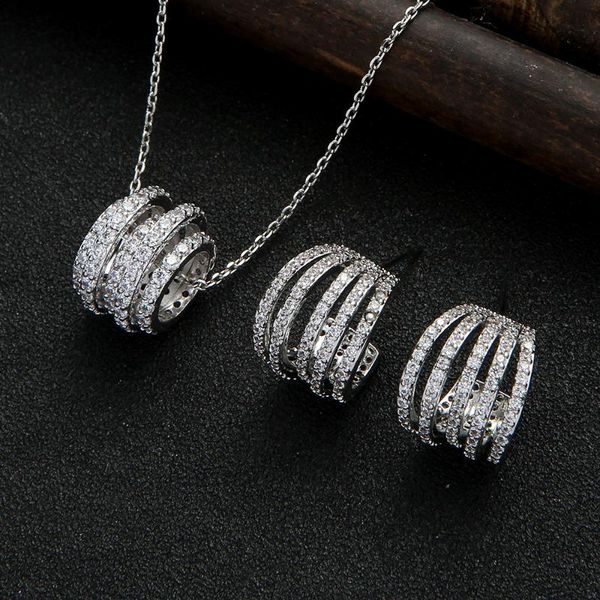 

earrings & necklace luxury brilliant cubic zirconia clear waterdrop and cirrus fashion style wedding bridal earring necklacejewelry set, Silver