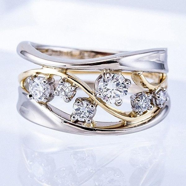 

wedding rings retro bohemian women's two-color classic zircon irregular size fashion rotatable simplicity carved jewelry, Slivery;golden