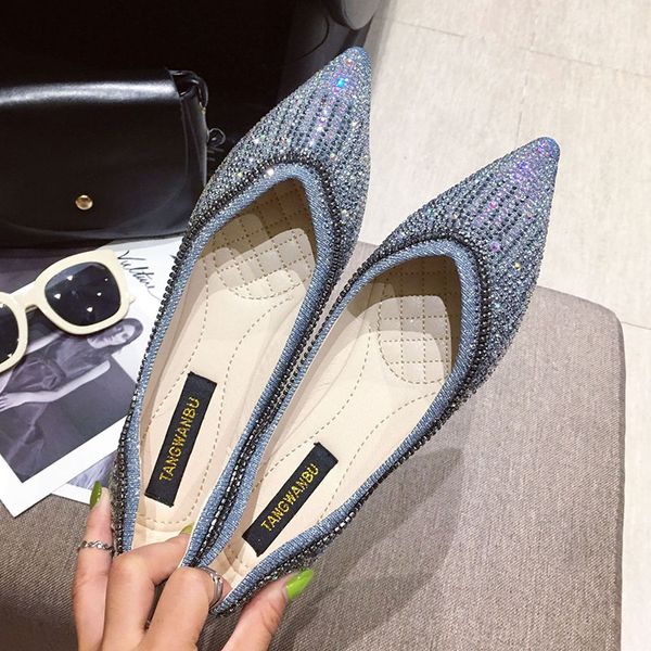 

celebrity paillette crystal flats woman espadrilles designer shoes women ballerina fresh pointed toe rhinestones loafers 1, Black