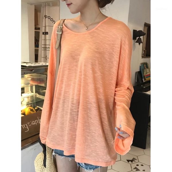 

women fashion shirt korean simple solid color loose blouse thin micro-transparent female spring autumn 2021 e717 women's blouses & shir, White
