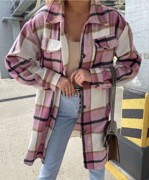 

autumn winter long sleeve lapel casual warm lattice medium wool coat, Black;brown